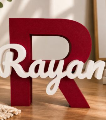 Personalized name board with letter "R" and name "Rayyan" - a popular customized gift from