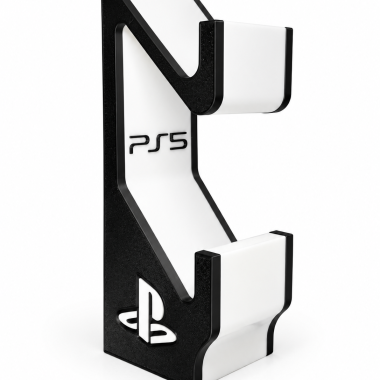3D printed PS5 controller stand in black and white, customizable gaming accessory from Forjolie.ae