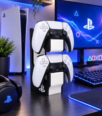 PS5 Dual Controller Stand – Classic Edition, personalized gaming accessories, designed and printed in Dubai.