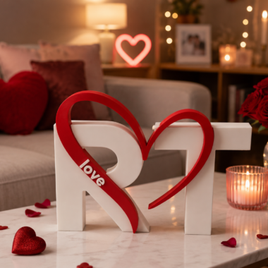 Personalized Initial Couple Heart Decor with "love" inscription, Dubai custom gift.