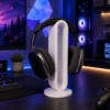 Forjolie white 3D-printed headphone stand on a gaming desk with RGB lighting