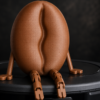 Forjolie 3D-printed coffee bean character figurine with legs standing on a dark round speaker base