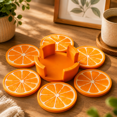 Orange coaster with holder, Dubai personalized gifts and accessories.