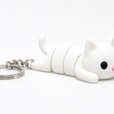 White Flexi Cat Keychain, cute clickable design from Forjolie.dxb