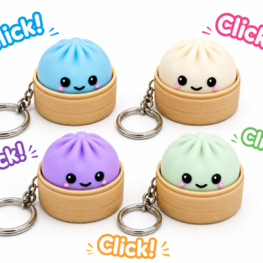Cute Clickable Dumpling Keychains in assorted colors, Forjolie personalized accessories from Dubai, UAE.