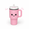 Forjolie pink tumbler-shaped keychain with a straw and heart details