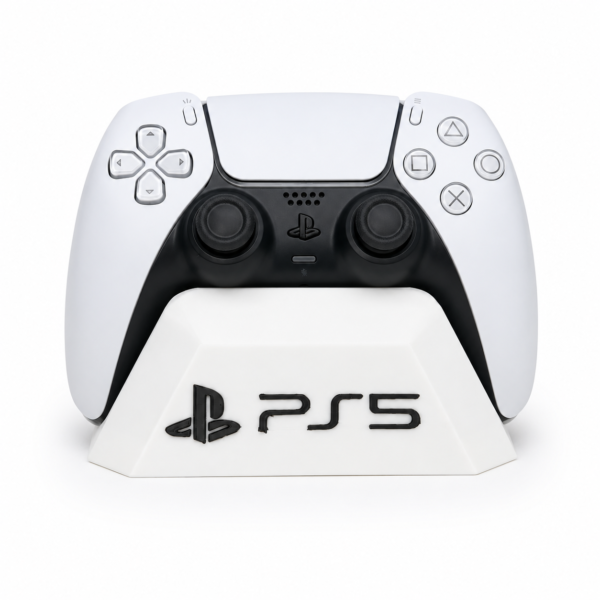 PS5 DualSense controller on 3D printed stand, customizable gaming accessory from Forjolie.ae