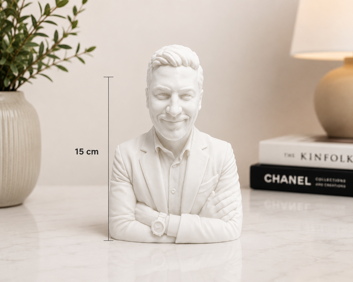 15 cm 3D printed portrait bust of a man, personalized keepsake from Forjolie in Dubai.