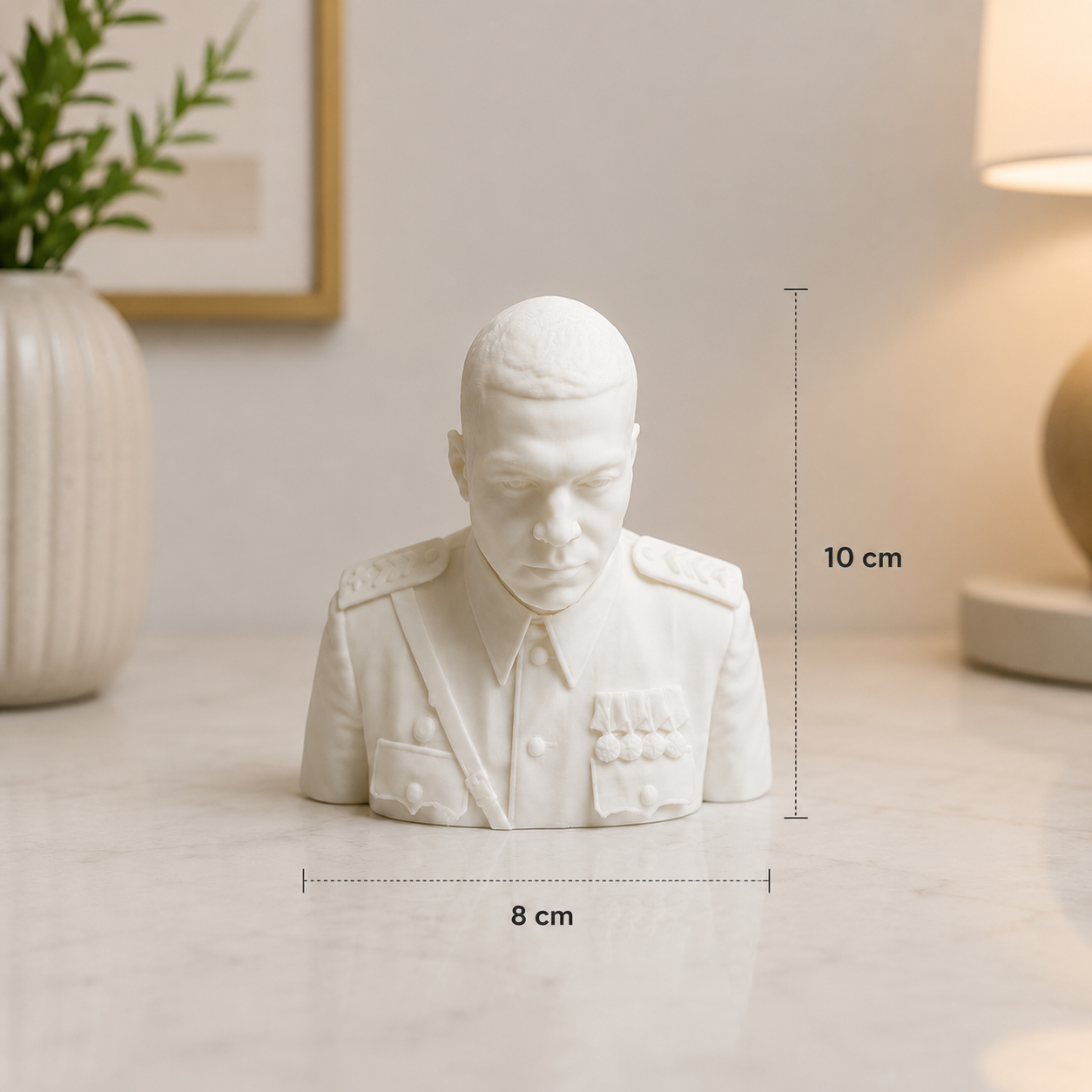 10 cm 3D printed portrait bust, custom keepsake from user photo, Dubai craftsmanship.