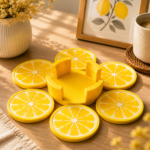 Forjolie lemon-shaped candle set arranged in a flower pattern with lemon slices