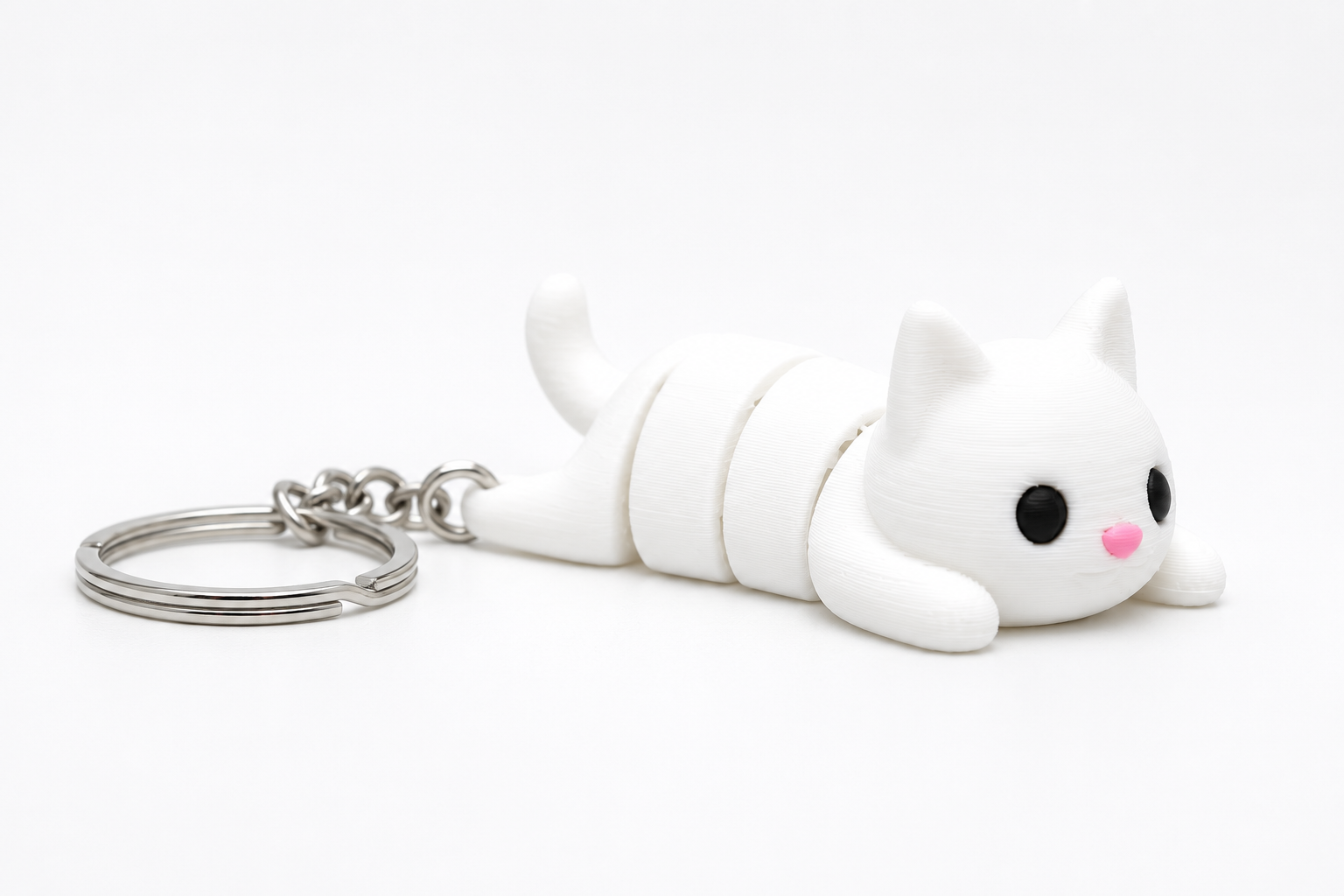 Flexi Cat Keychain, 3D printed articulated kitty keychain for keys and bags