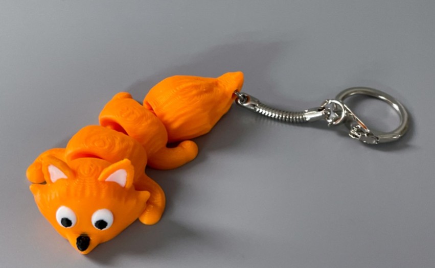 Fox Flexi Keychain, 3D printed PLA with flexible articulated body and metal keychain, Forjolie gift