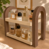 Forjolie 3D-printed arched wooden-style display shelf holding small bottles and decor items