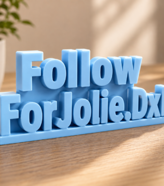 3D printed "Follow Forjolie.Dxb" desk sign, personalized name board from Dubai.