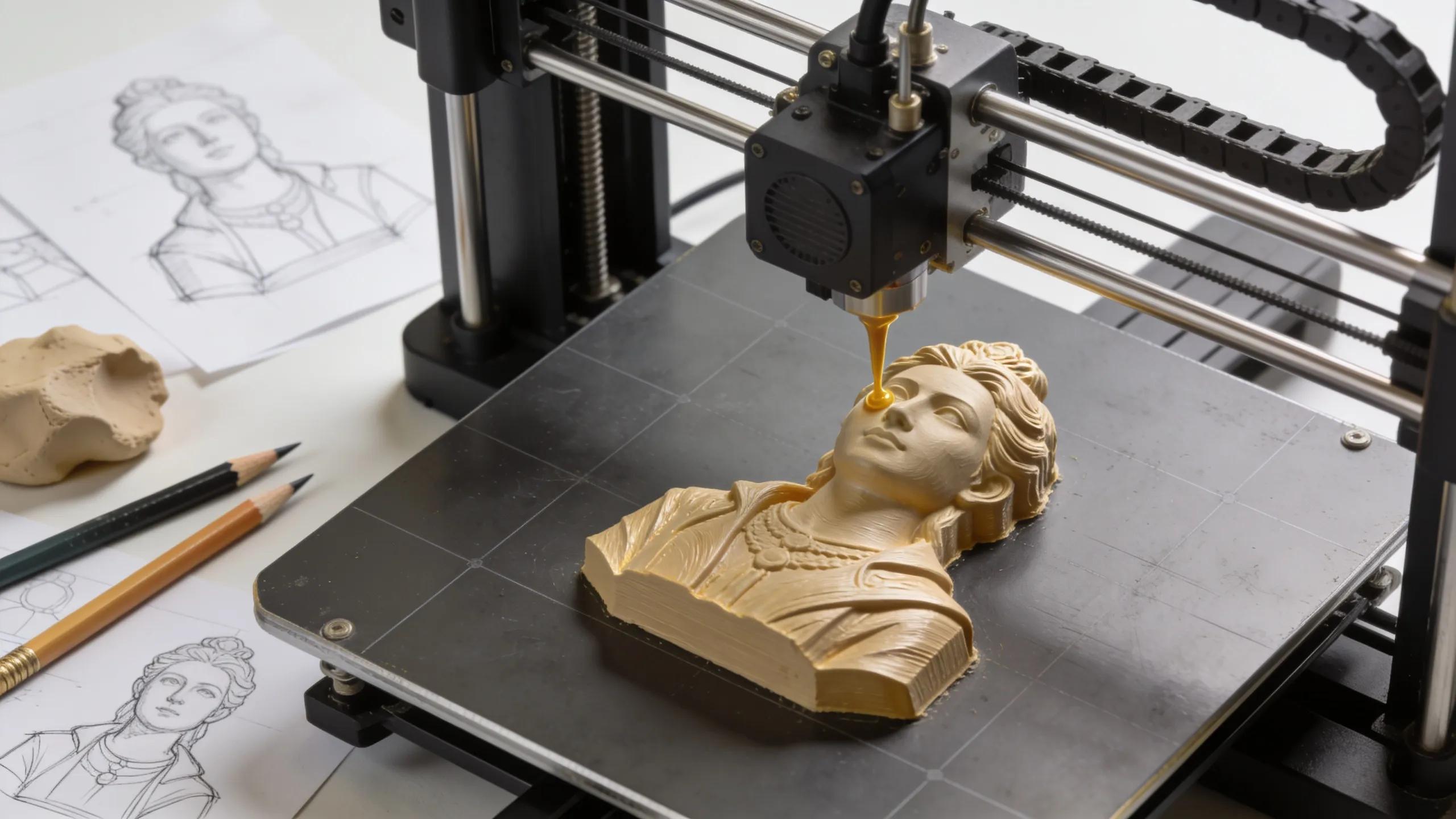 3D printer creating a custom figurine, illustrating the technology behind personalized gifts