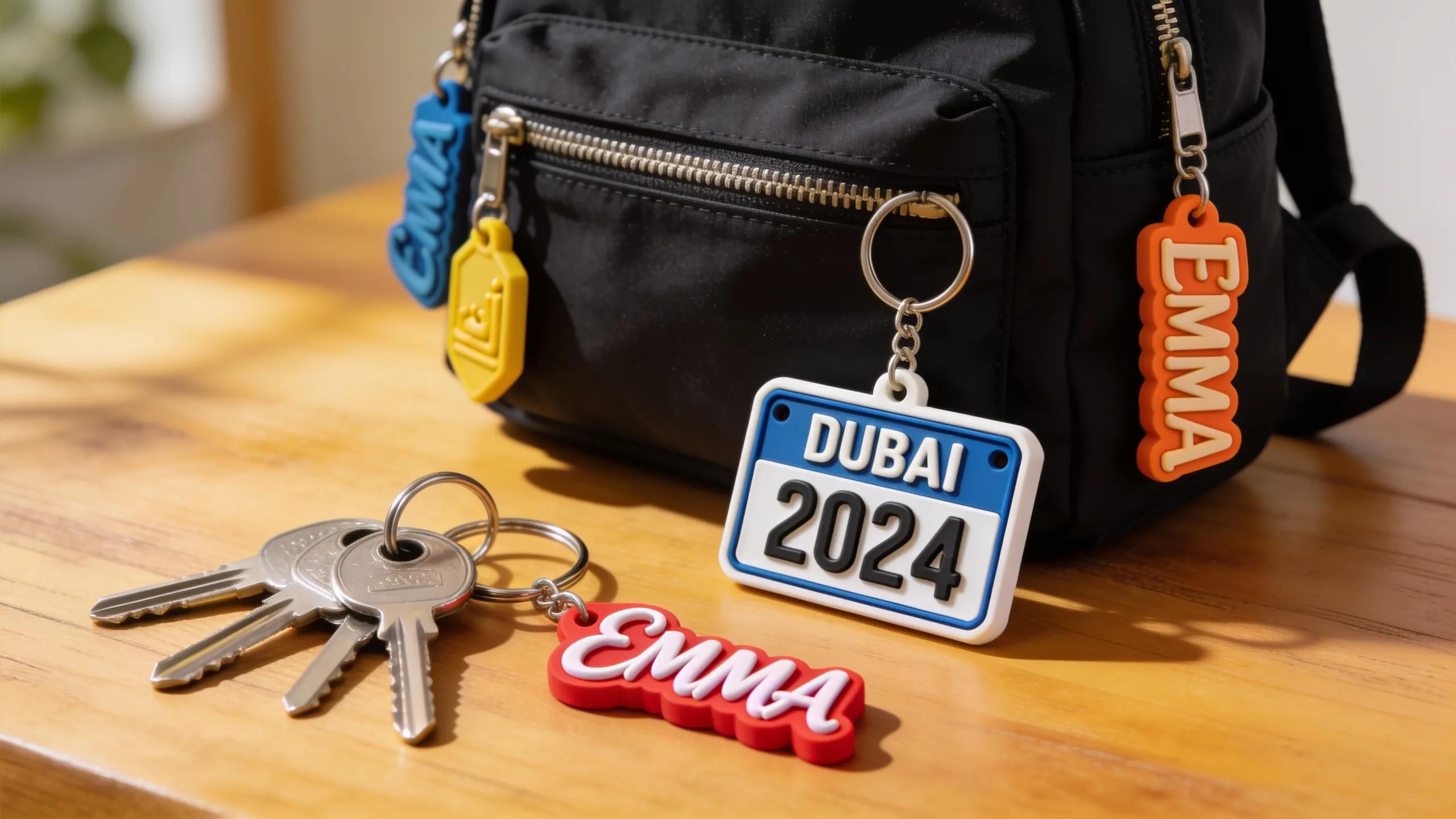 Collection of colorful custom 3D printed keychains, emphasizing personalization and uniqueness in gift-giving