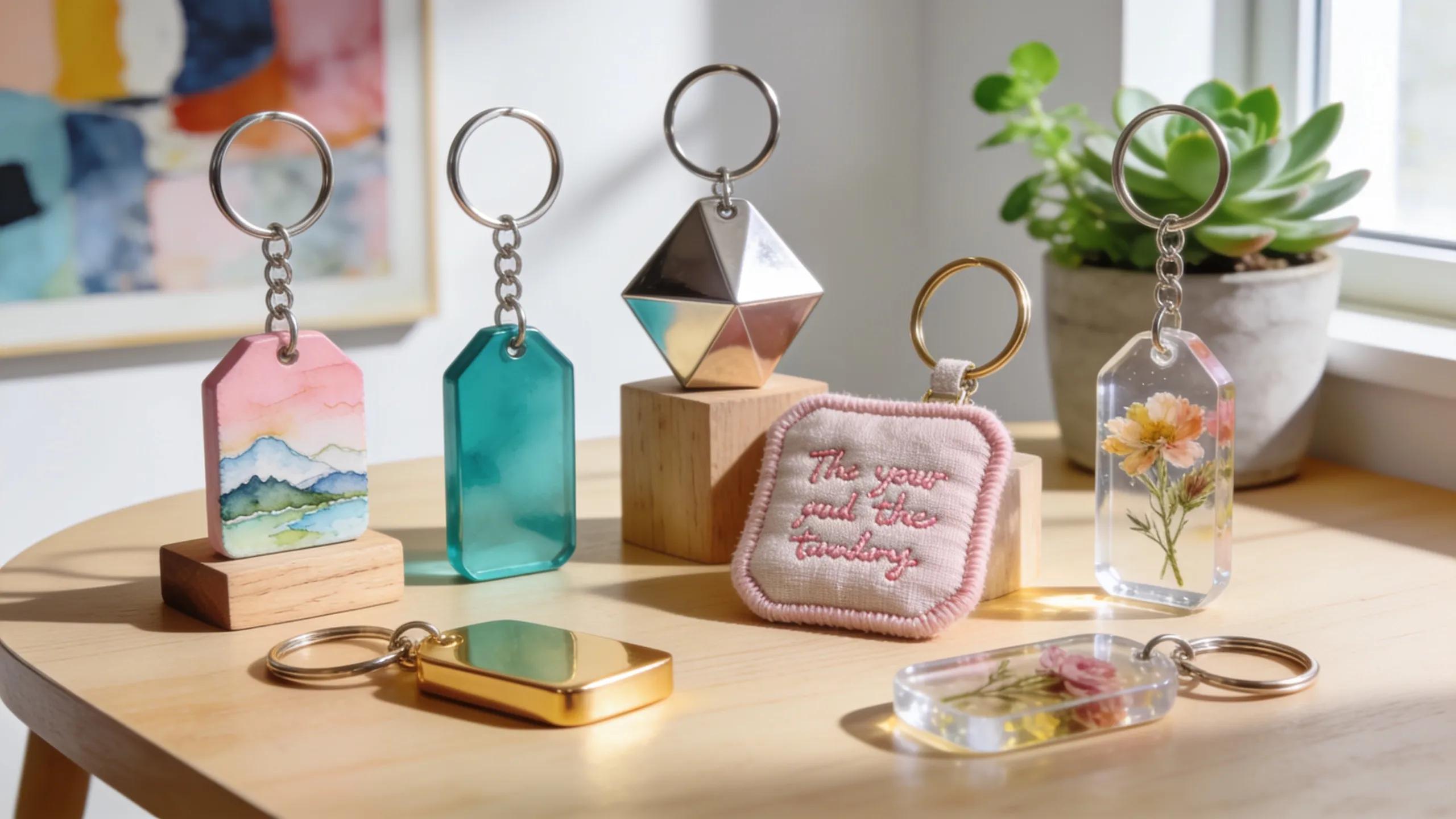 Colorful assortment of personalized keychains showcasing unique designs and creativity