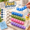 Flexi name clicker keychains with colorful letter blocks spelling custom names, bendable and clicky design by Forjolie.dxb